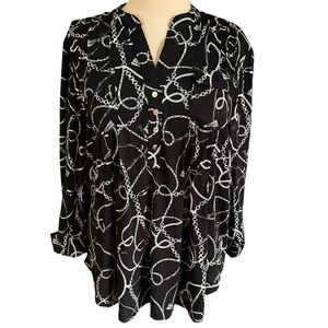 COCOMO Large Black White 3/4 sleeve women’s Pintuck Blouse top shirt tunic